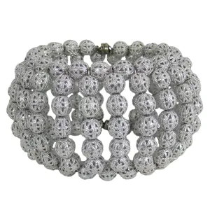 #1055b Silver Tone Filigree Bead Cuff Bracelet