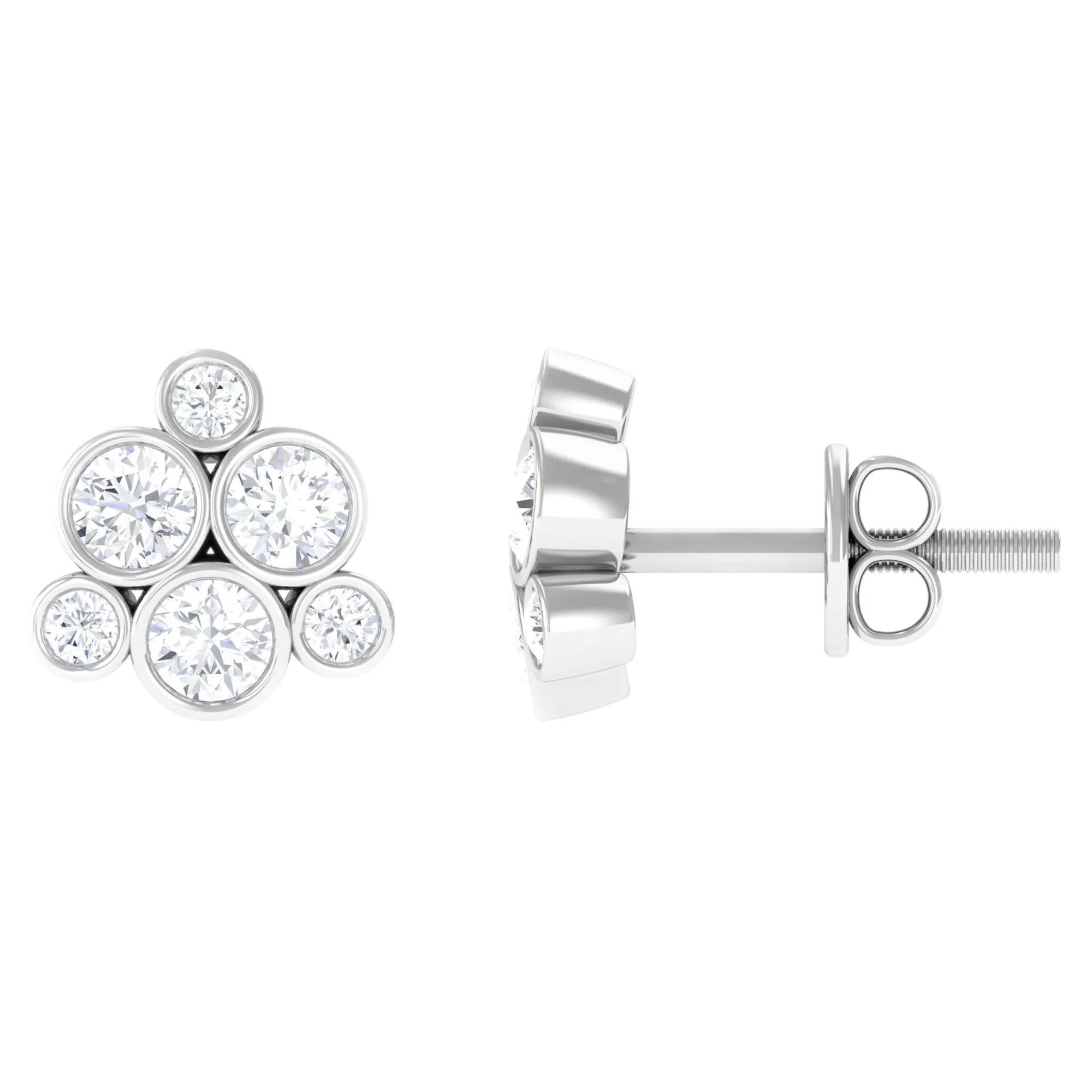 1/2 CT Bezel Set Diamond Cluster Stud Earrings