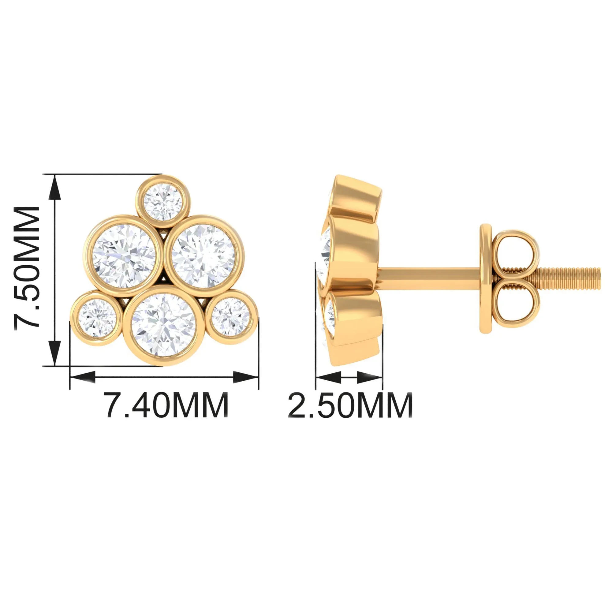 1/2 CT Bezel Set Diamond Cluster Stud Earrings