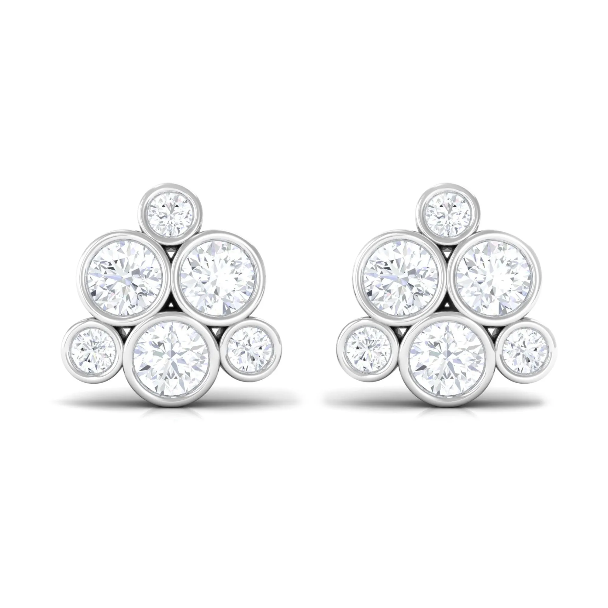 1/2 CT Bezel Set Diamond Cluster Stud Earrings