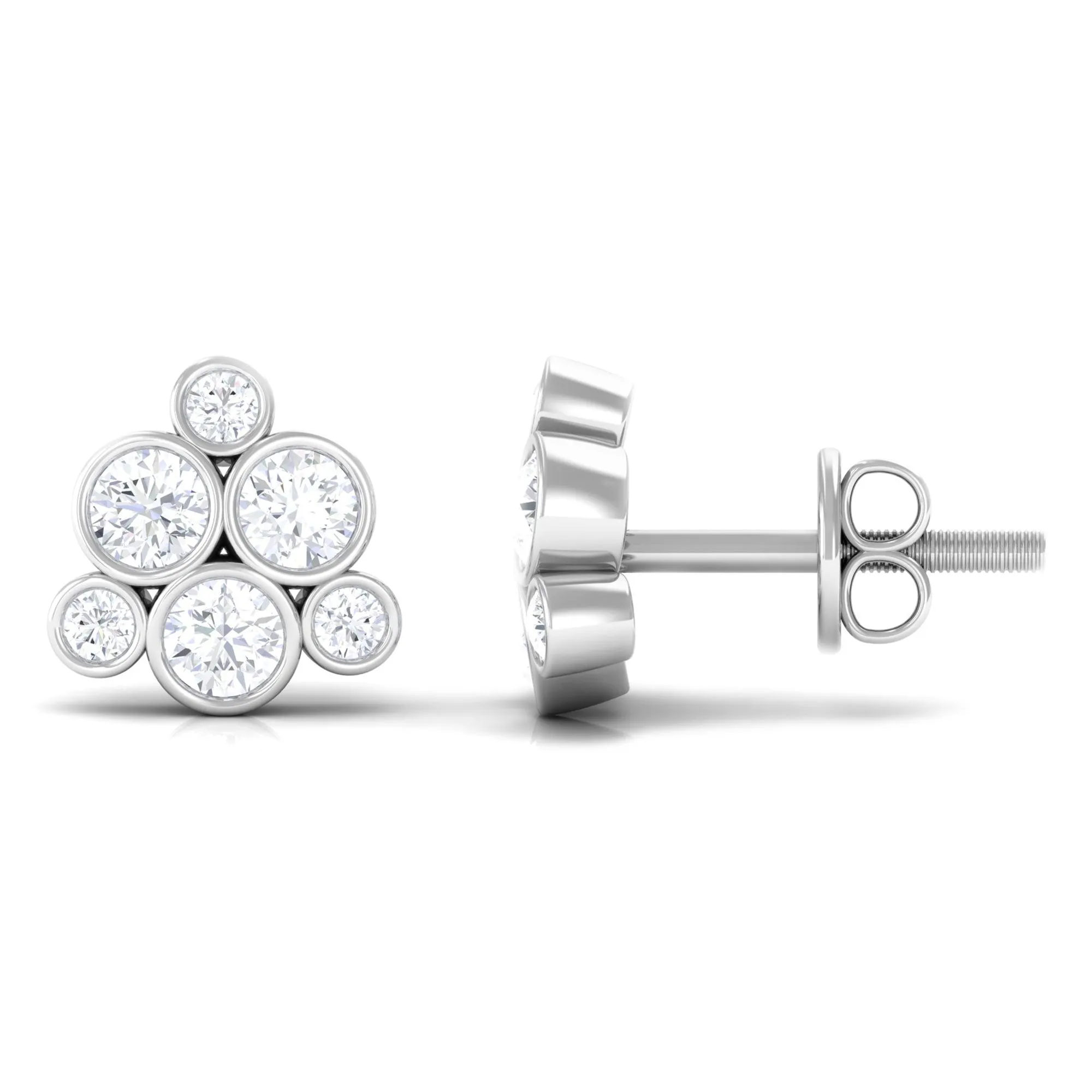 1/2 CT Bezel Set Diamond Cluster Stud Earrings