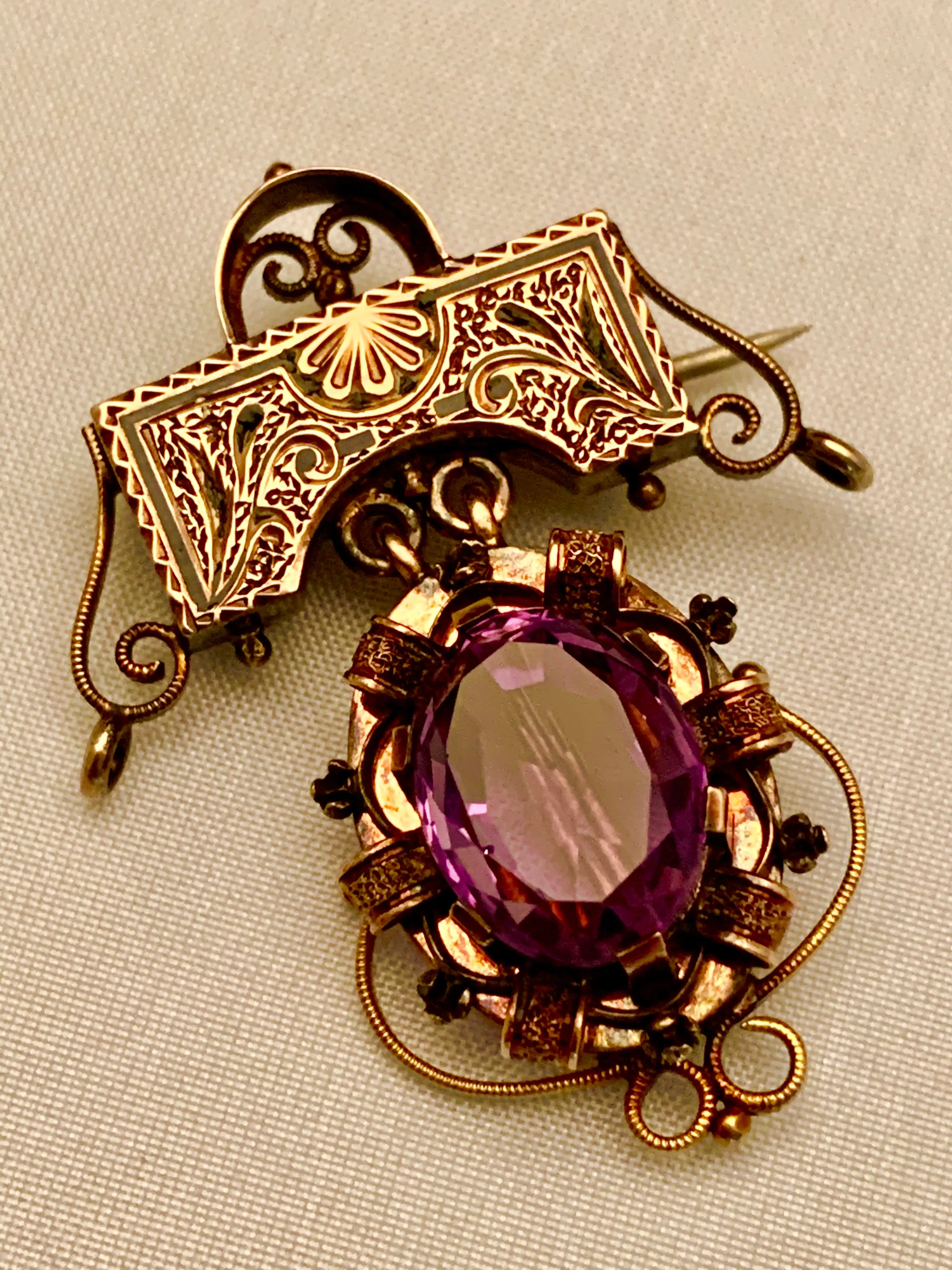 14K Estate Amethyst Brooch