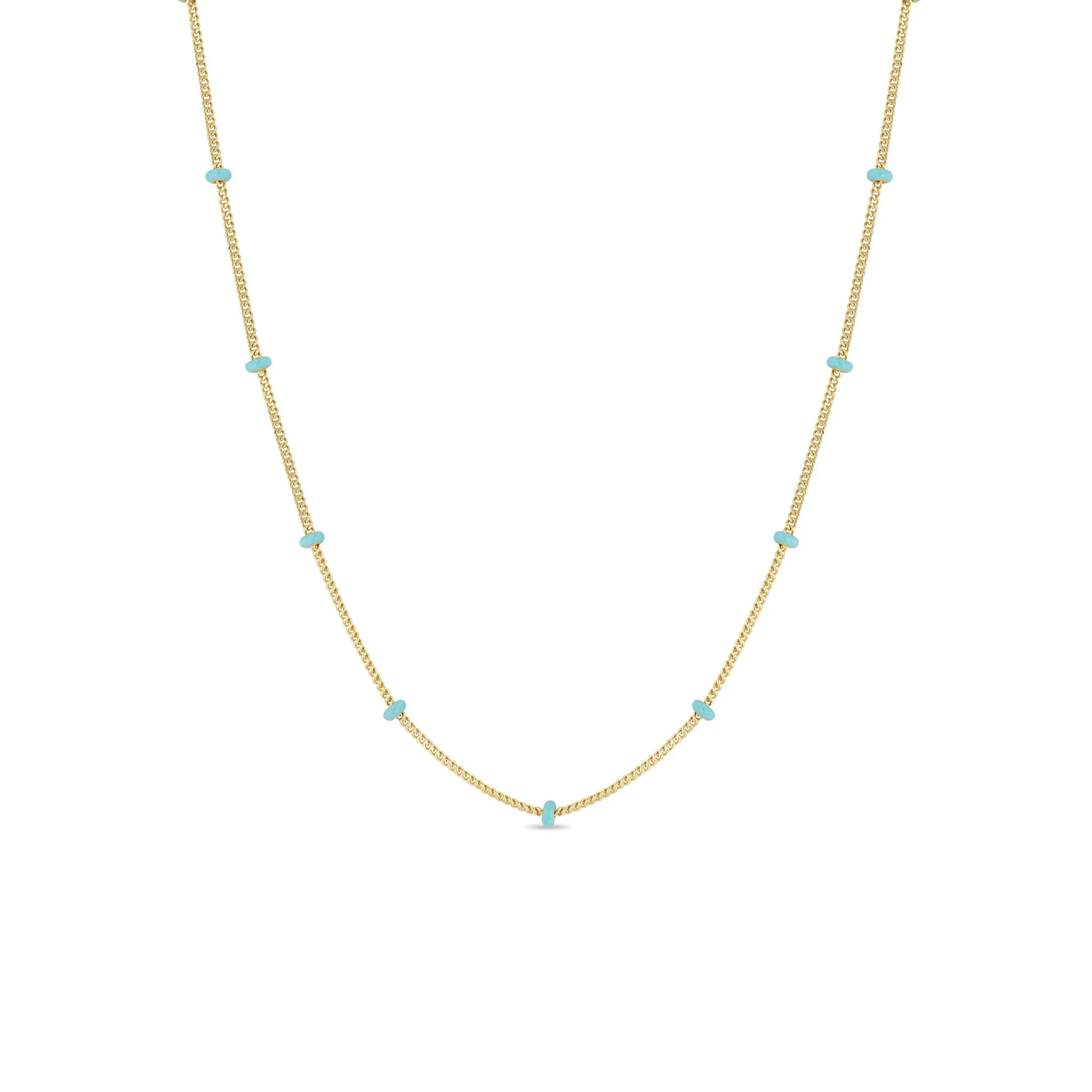 14k Gold Turquoise Enamel Satellite Chain Necklace