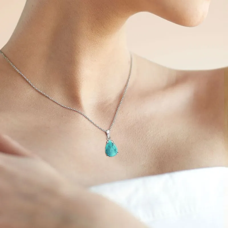 14K Gold Turquoise Teardrop Pendant Necklace