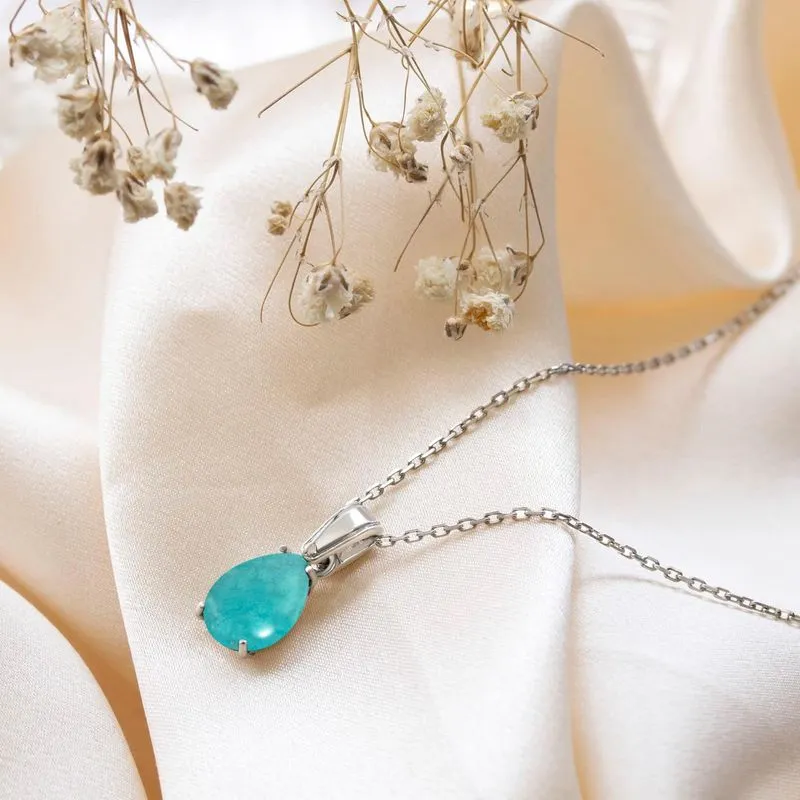 14K Gold Turquoise Teardrop Pendant Necklace