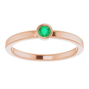 14K Rose 3 mm Natural Emerald Ring