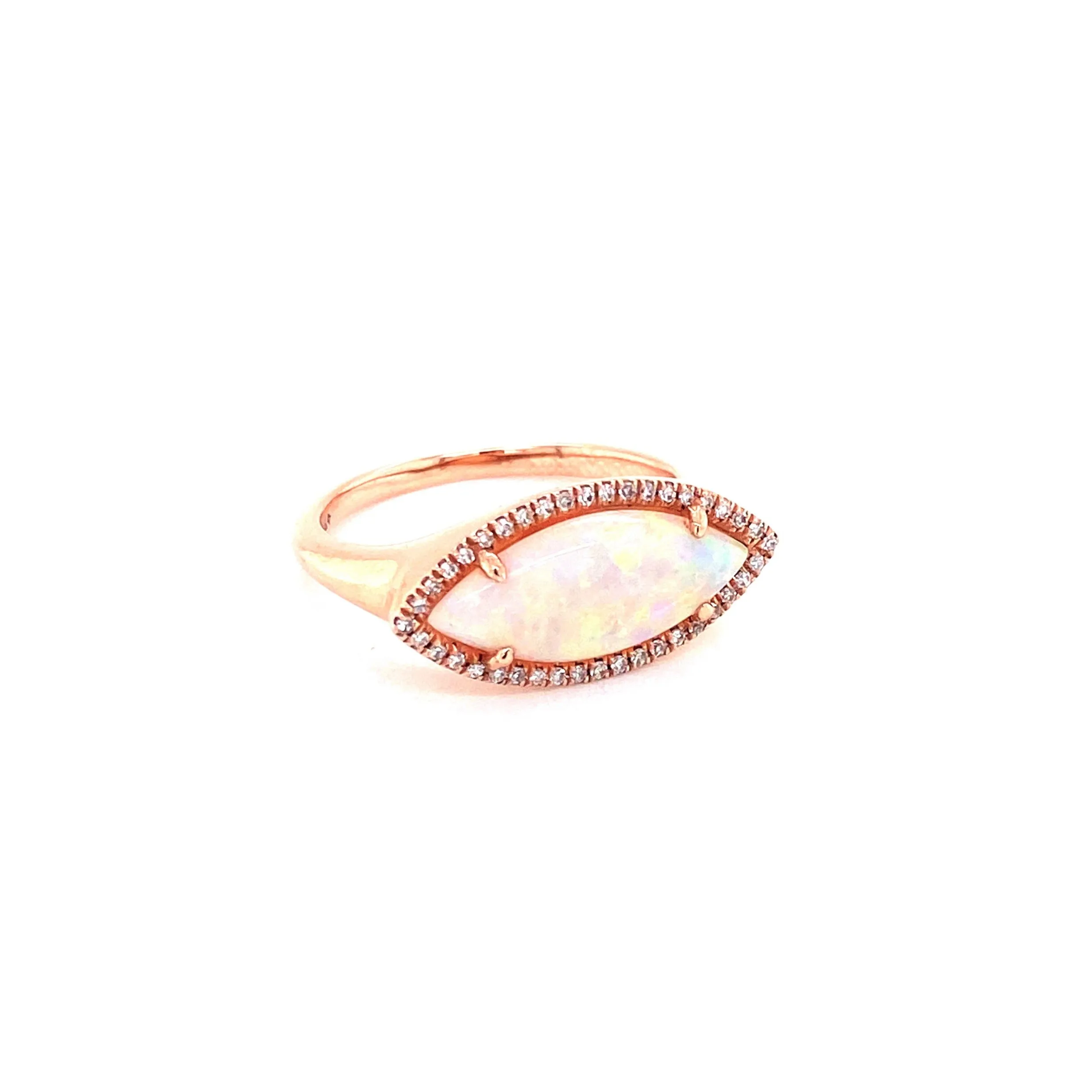 14K Rose Gold Diamond   Opal Marquise Ring