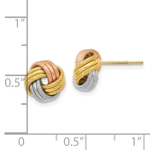 14k Tri Color Gold Knot Polished Post Earrings