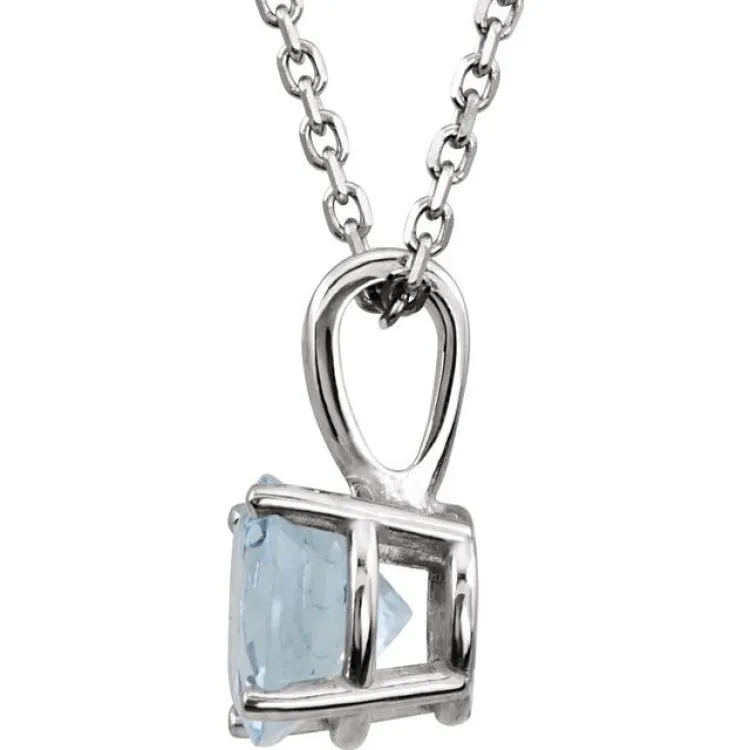 14K White 6 mm Natural Aquamarine Youth Solitaire 14" Necklace