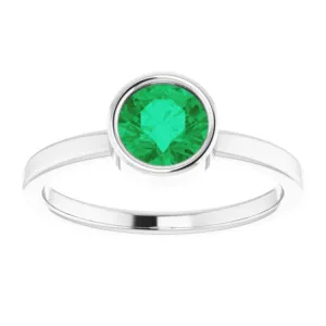 14K White 6 mm Natural Emerald Ring