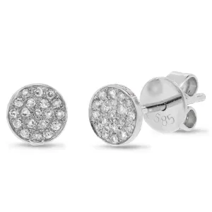 14K White Gold Round Pave Diamond Stud Earrings