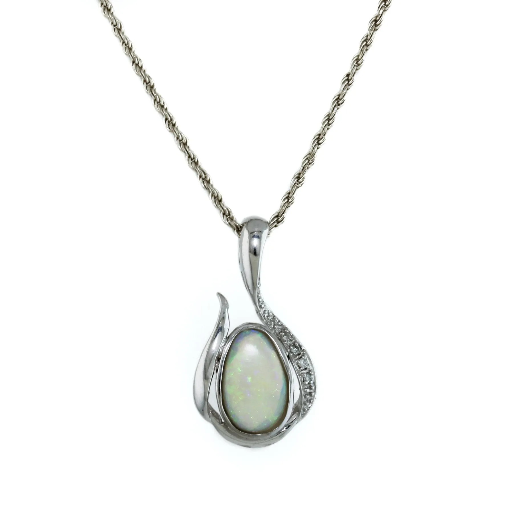 14k White Gold Vintage Opal X Diamond Pendant