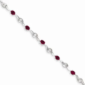 14K White Gold with White Sapphire and African Ruby Gemstone Bracelet