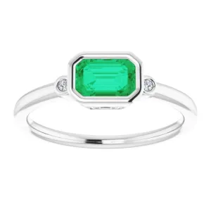 14K White Lab-Grown Emerald & .02 CTW Natural Diamond Ring