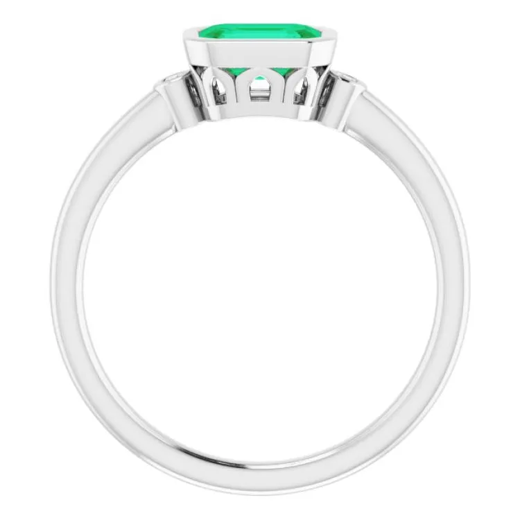 14K White Lab-Grown Emerald & .02 CTW Natural Diamond Ring