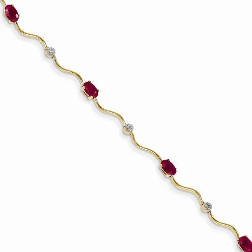 14K Yellow Gold Diamond & Rubies Completed Fancy Diamond & Ruby Bracelet