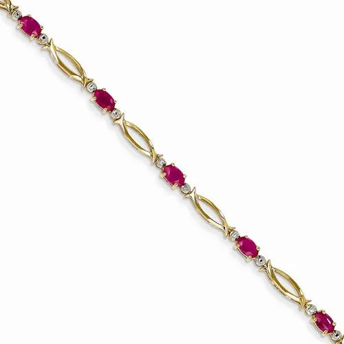 14K Yellow Gold Diamond and African Ruby Bracelet