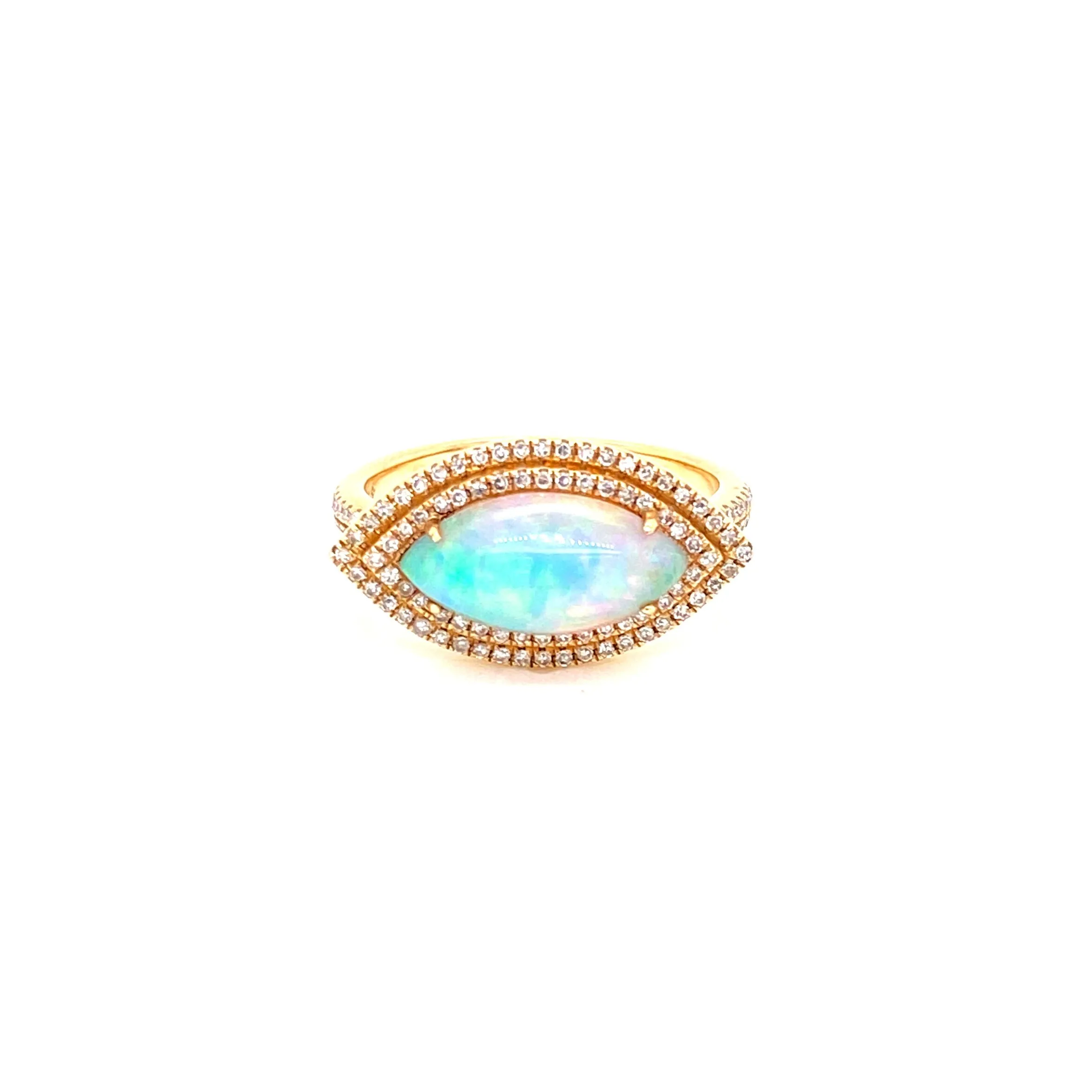 14K Yellow Gold Diamond   Marquise Opal Ring