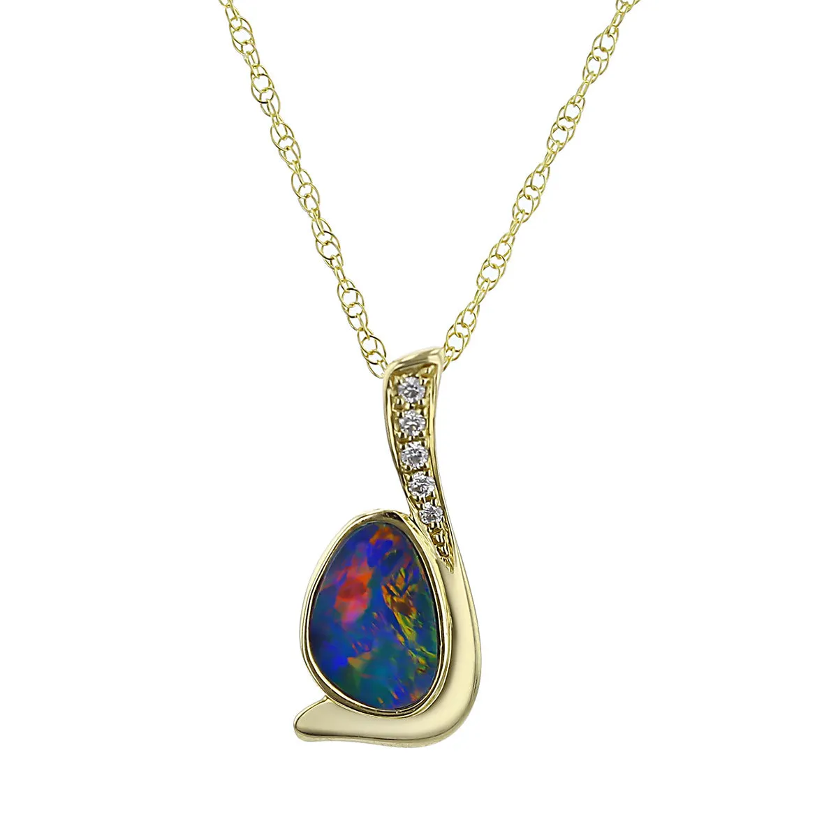 14K Yellow Gold Opal and Diamond Pendant