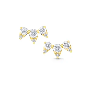 14k Yellow Gold Triple Cone Diamond Stud Earrings (I5472)