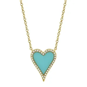 14K YELLOW GOLD TURQUISE AND DIAMOND HEART NECKLACE