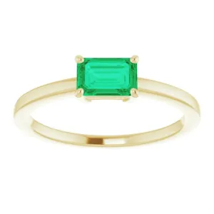 14K Yellow Lab-Grown Emerald Ring