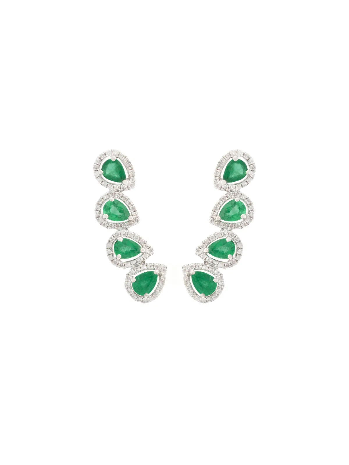 1.50ct Diamond Emerald 18K Gold Climber Earrings