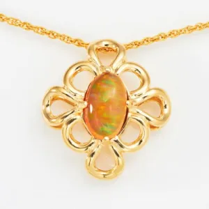 15x9mm Orange Cabochon Mexican Fire Opal Pendant in 18kt Yellow Gold