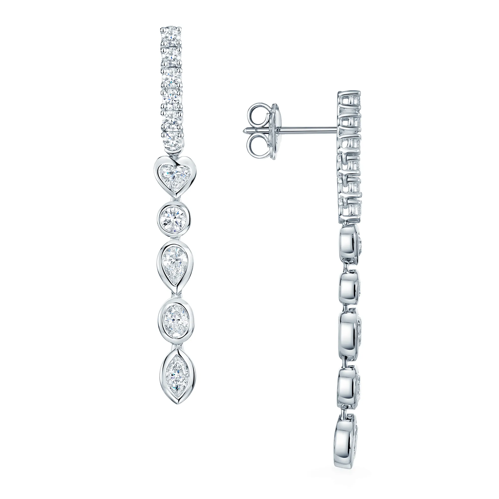 18ct White Gold Mixed Cut Diamond Fancy Long Drop Earrings