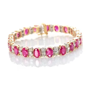 18K Yellow and White Gold Oval Ruby and Diamond Tennis Bracelet