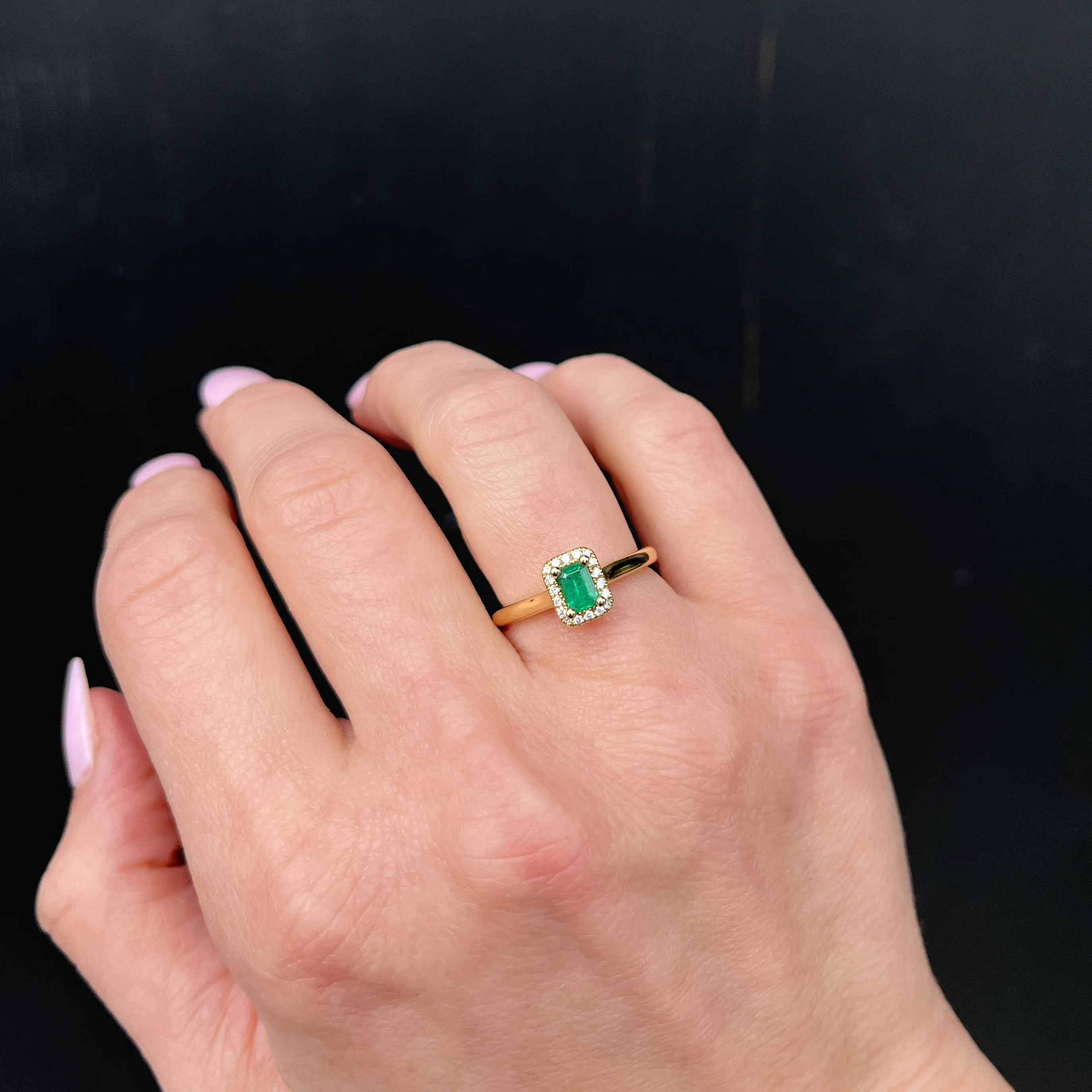 18K Yellow Gold 0.29 Carat Emerald and Diamond Ring