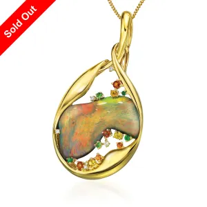 18K Yellow Gold & Diamond Australian Black Opal Pendant