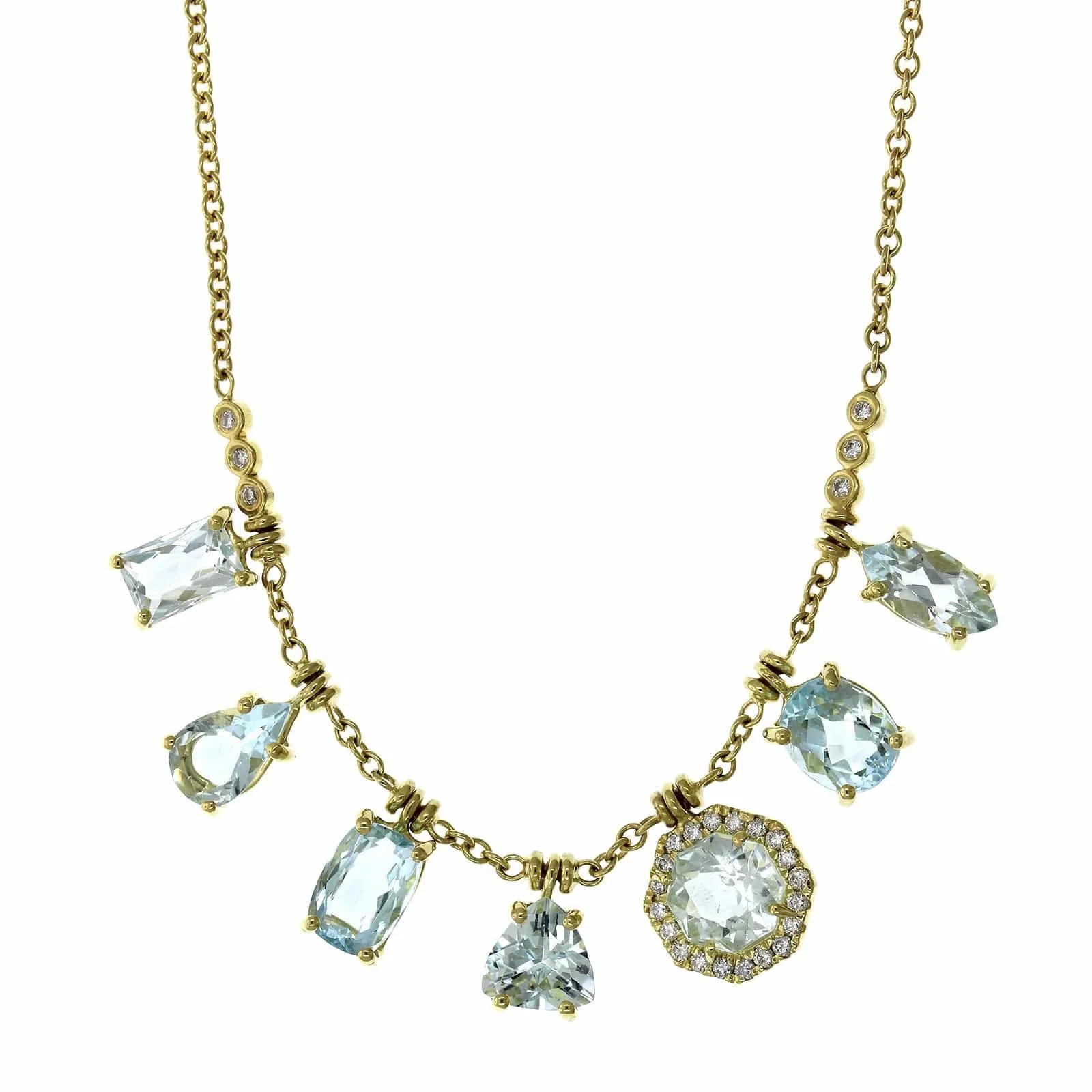 18K Yellow Gold Aquamarine Fringe Necklace