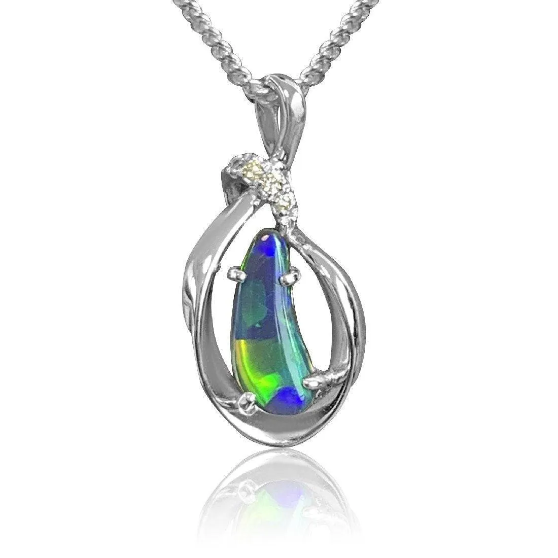 18kt White Gold Black Opal and diamond pendant