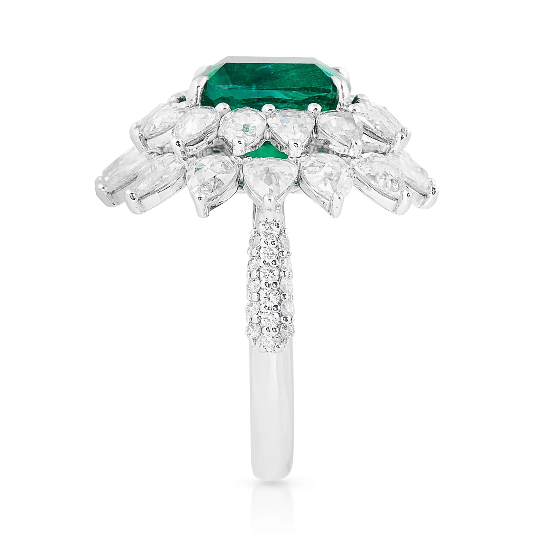 18KT White Gold Emerald Diamond Kapila Ring