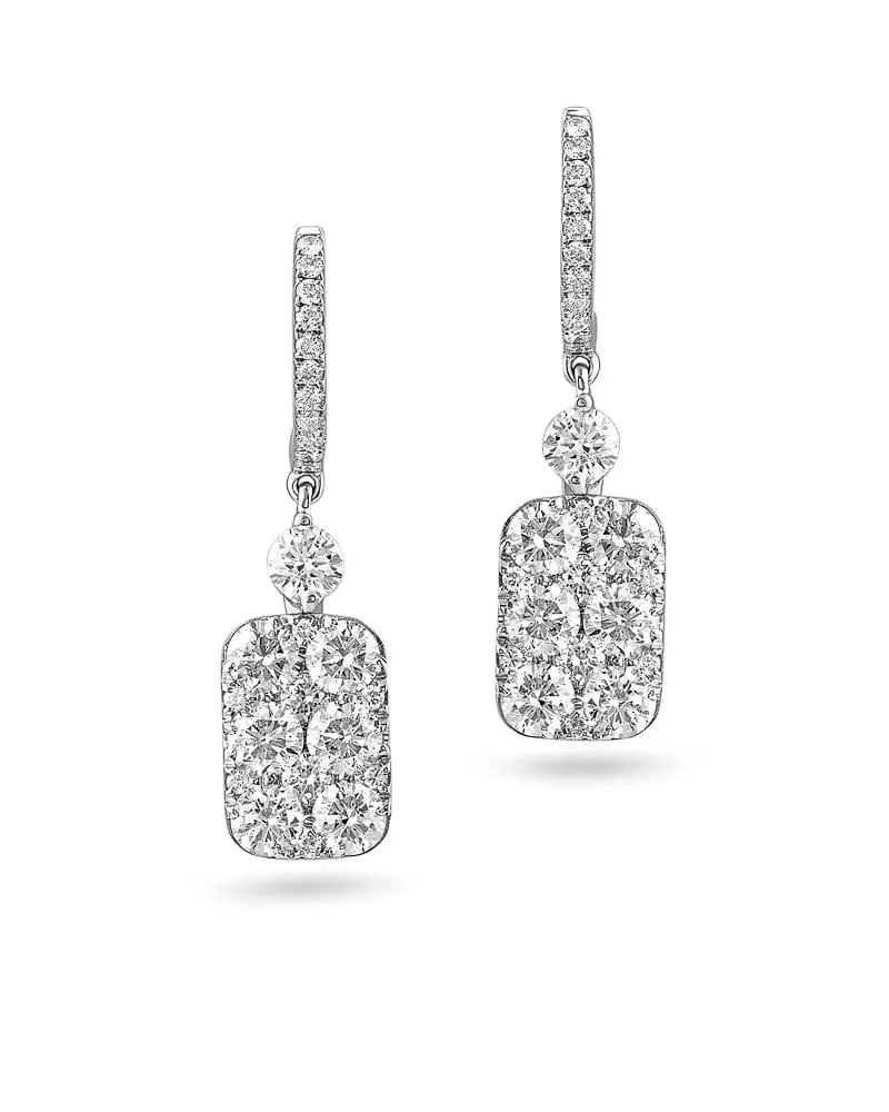 18kt White Gold Rectangular Motif Diamond Earrings