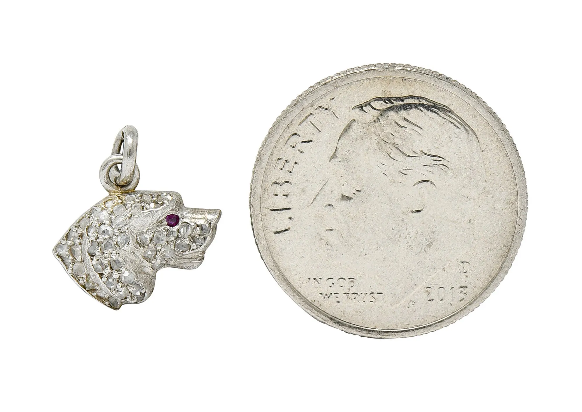 1920's Art Deco Pave Diamond Platinum Dog Charm