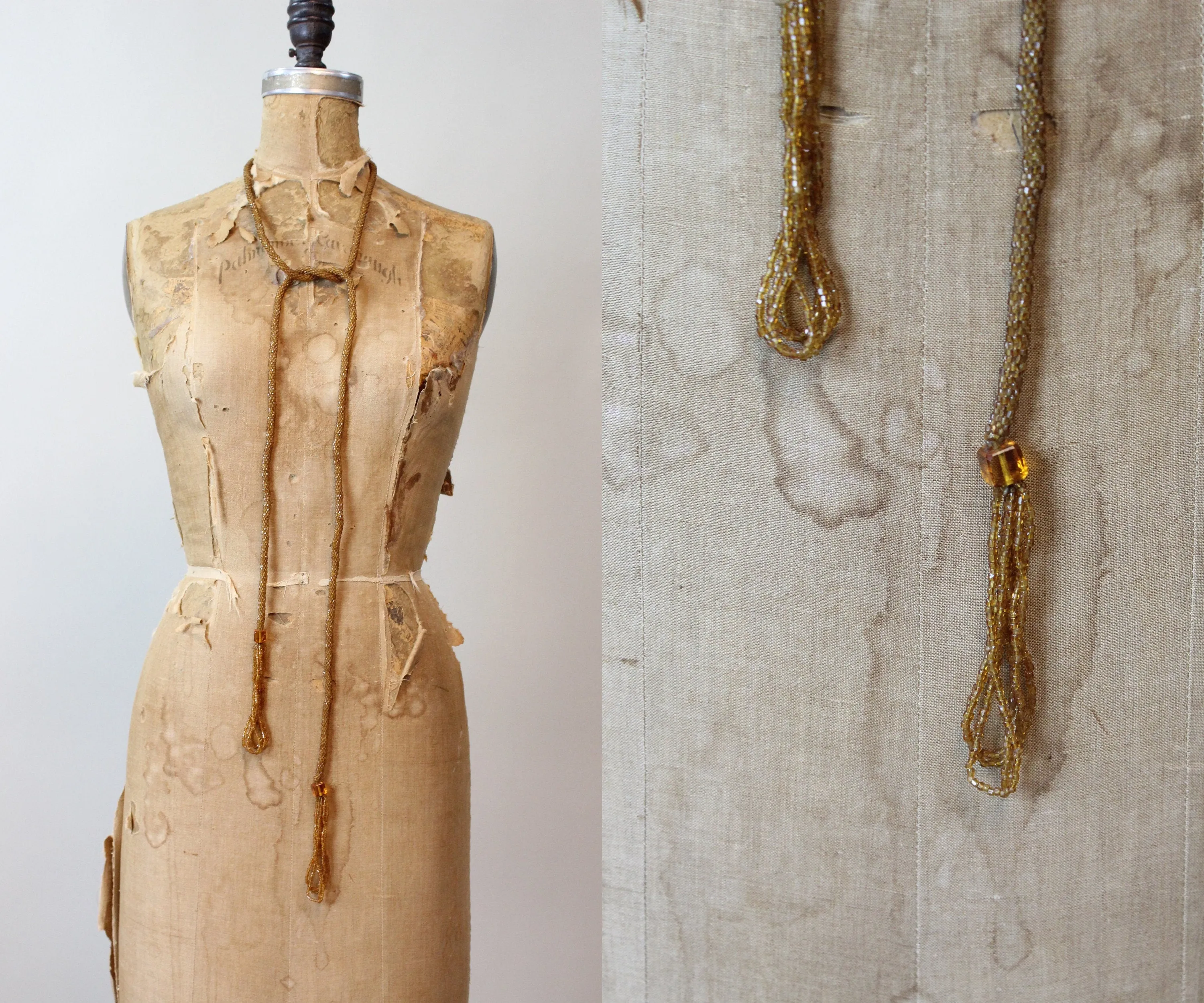 1920s BUTTERSCOTCH beaded SAUTOIR tassel necklace | new fall