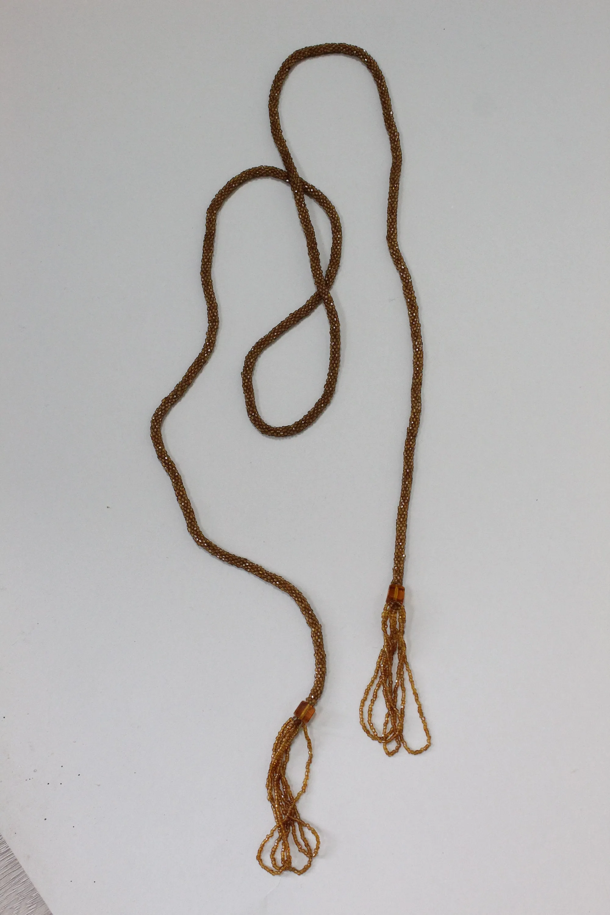 1920s BUTTERSCOTCH beaded SAUTOIR tassel necklace | new fall