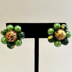 1960s Japan Green Bead Earrings