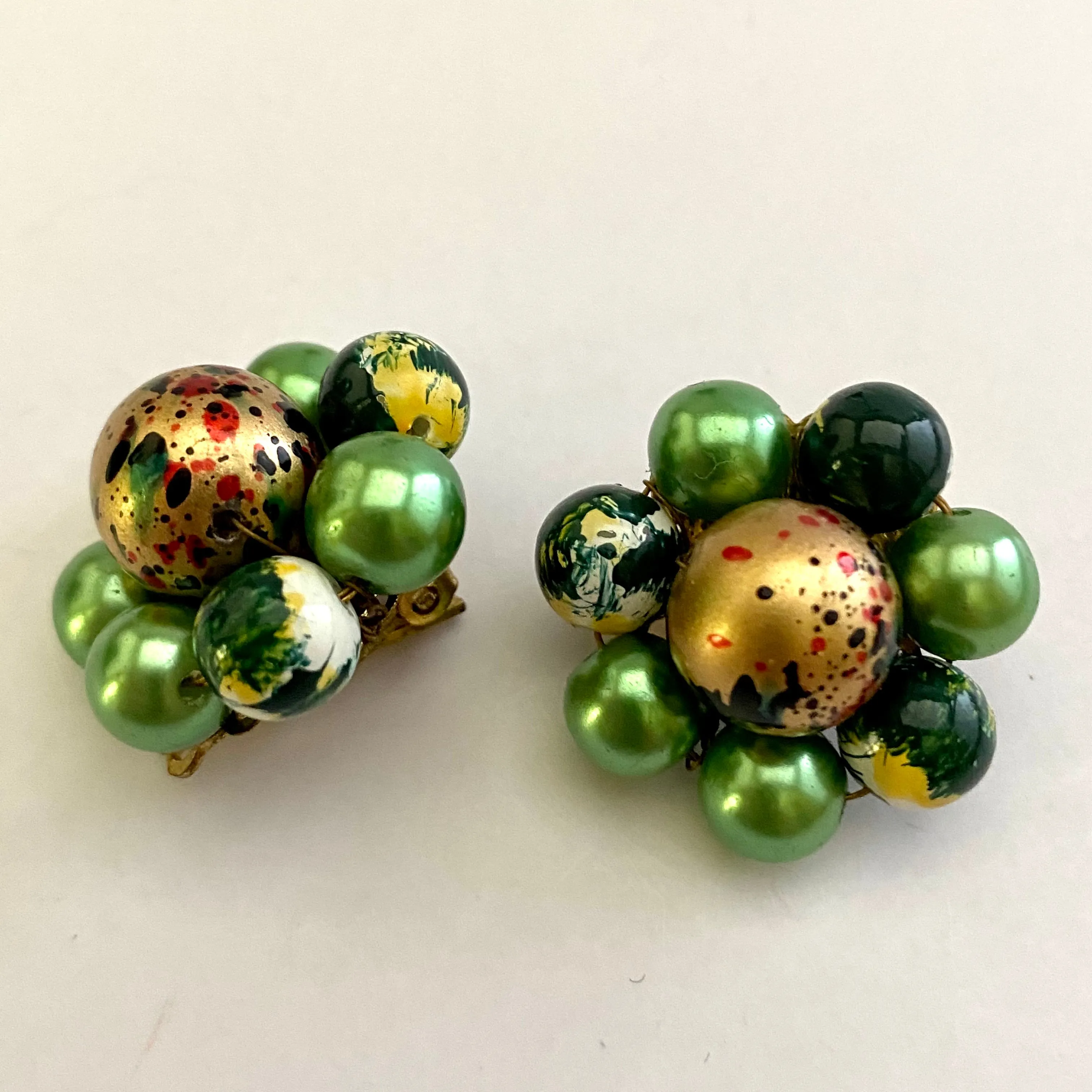 1960s Japan Green Bead Earrings