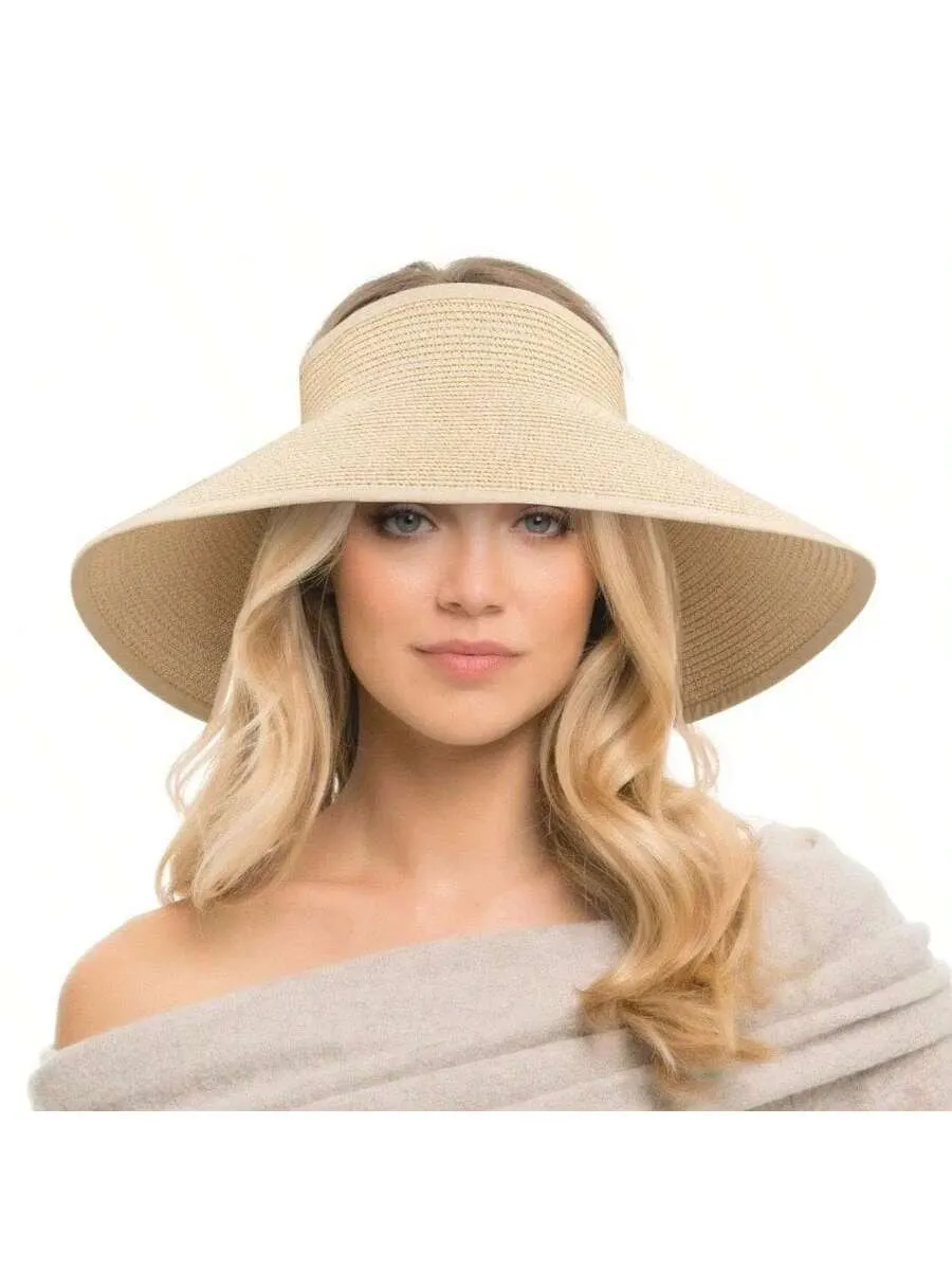 2023 New Women Roll Up Sun Visor Wide Brim Straw Hat Summer Foldable Packable UV Protection Cap For Beach Travel Bonnet Bow