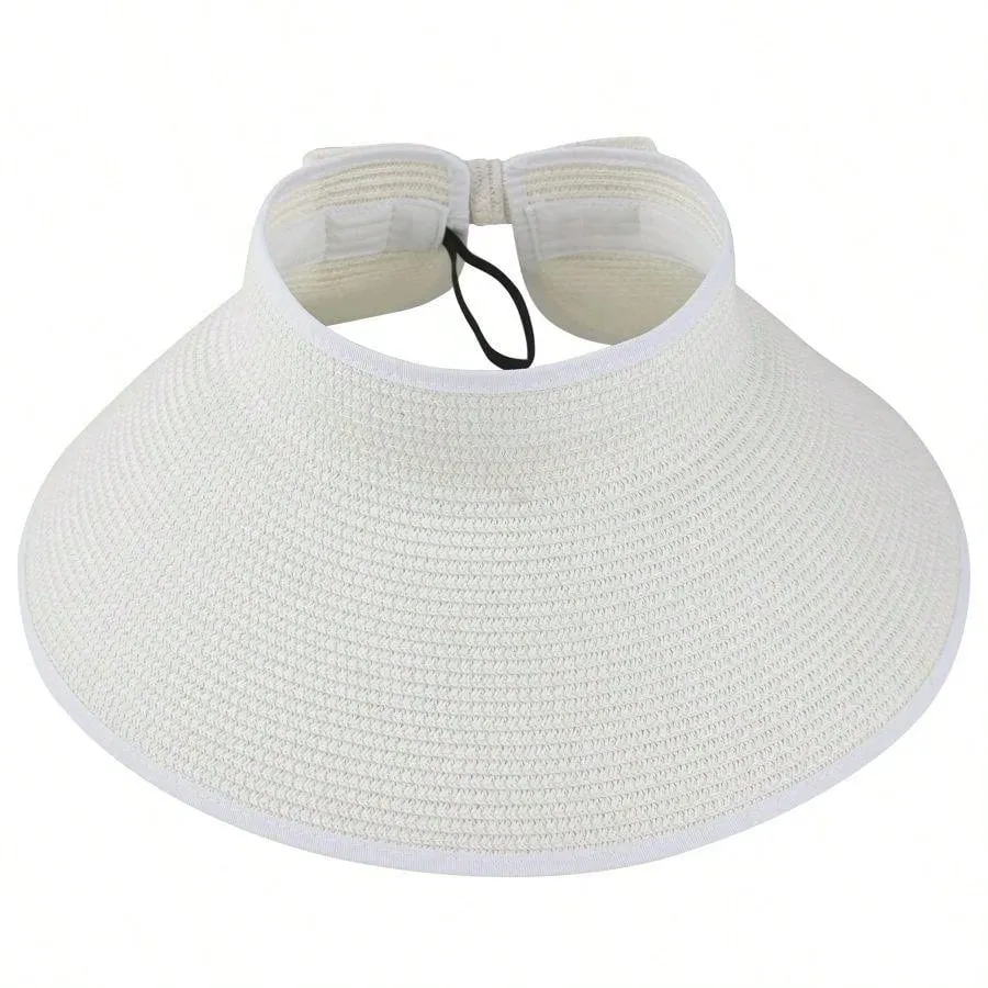 2023 New Women Roll Up Sun Visor Wide Brim Straw Hat Summer Foldable Packable UV Protection Cap For Beach Travel Bonnet Bow