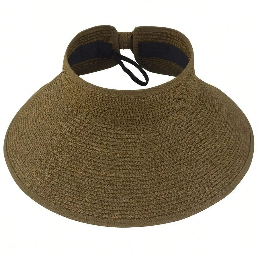 2023 New Women Roll Up Sun Visor Wide Brim Straw Hat Summer Foldable Packable UV Protection Cap For Beach Travel Bonnet Bow