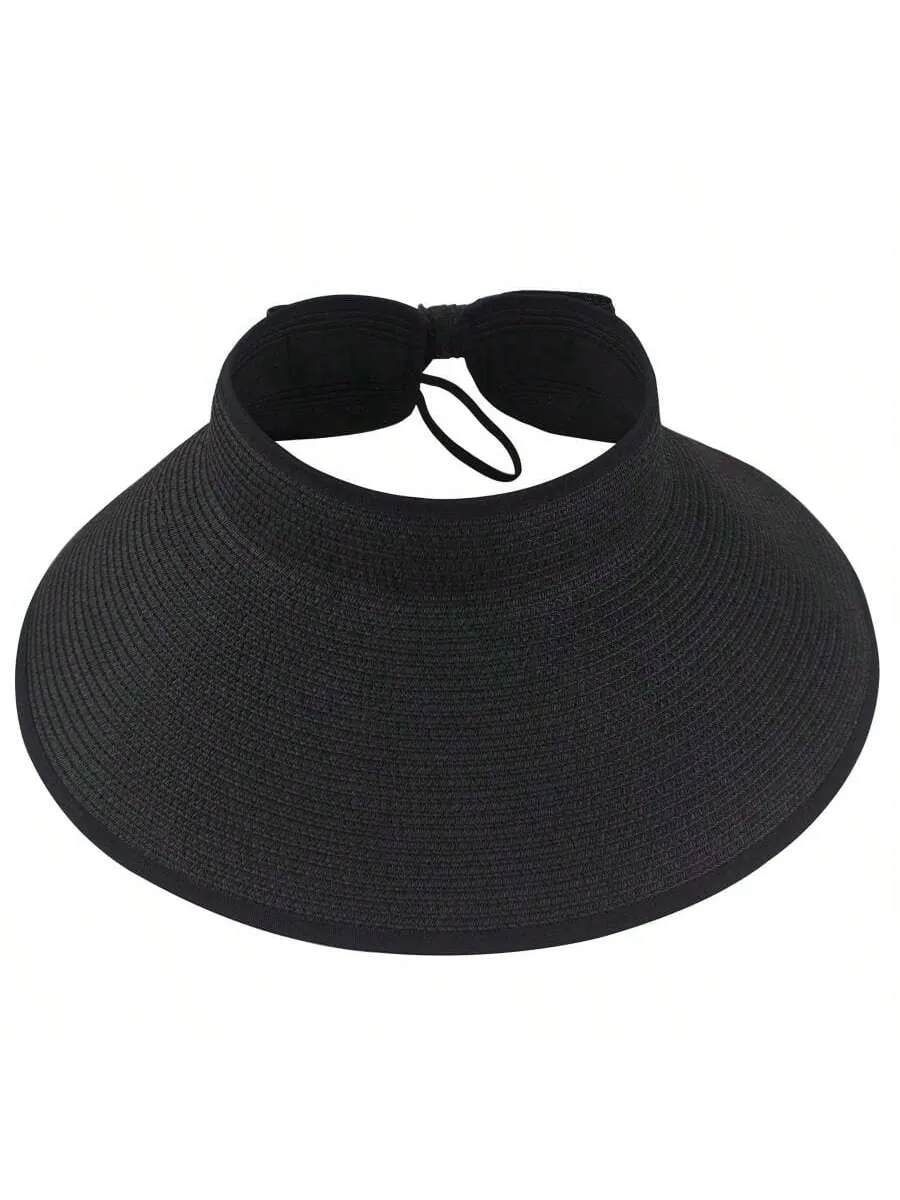 2023 New Women Roll Up Sun Visor Wide Brim Straw Hat Summer Foldable Packable UV Protection Cap For Beach Travel Bonnet Bow