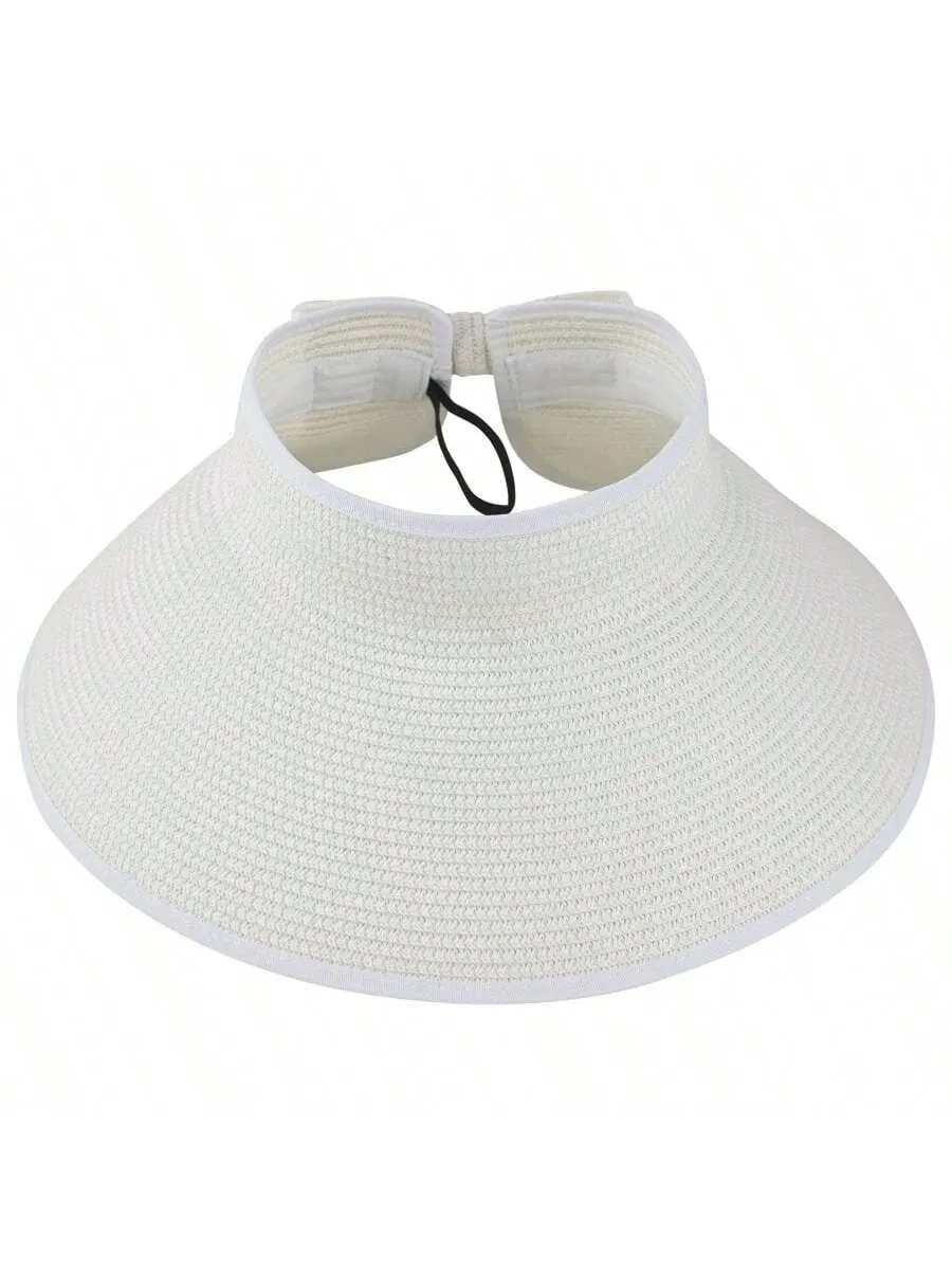 2023 New Women Roll Up Sun Visor Wide Brim Straw Hat Summer Foldable Packable UV Protection Cap For Beach Travel Bonnet Bow