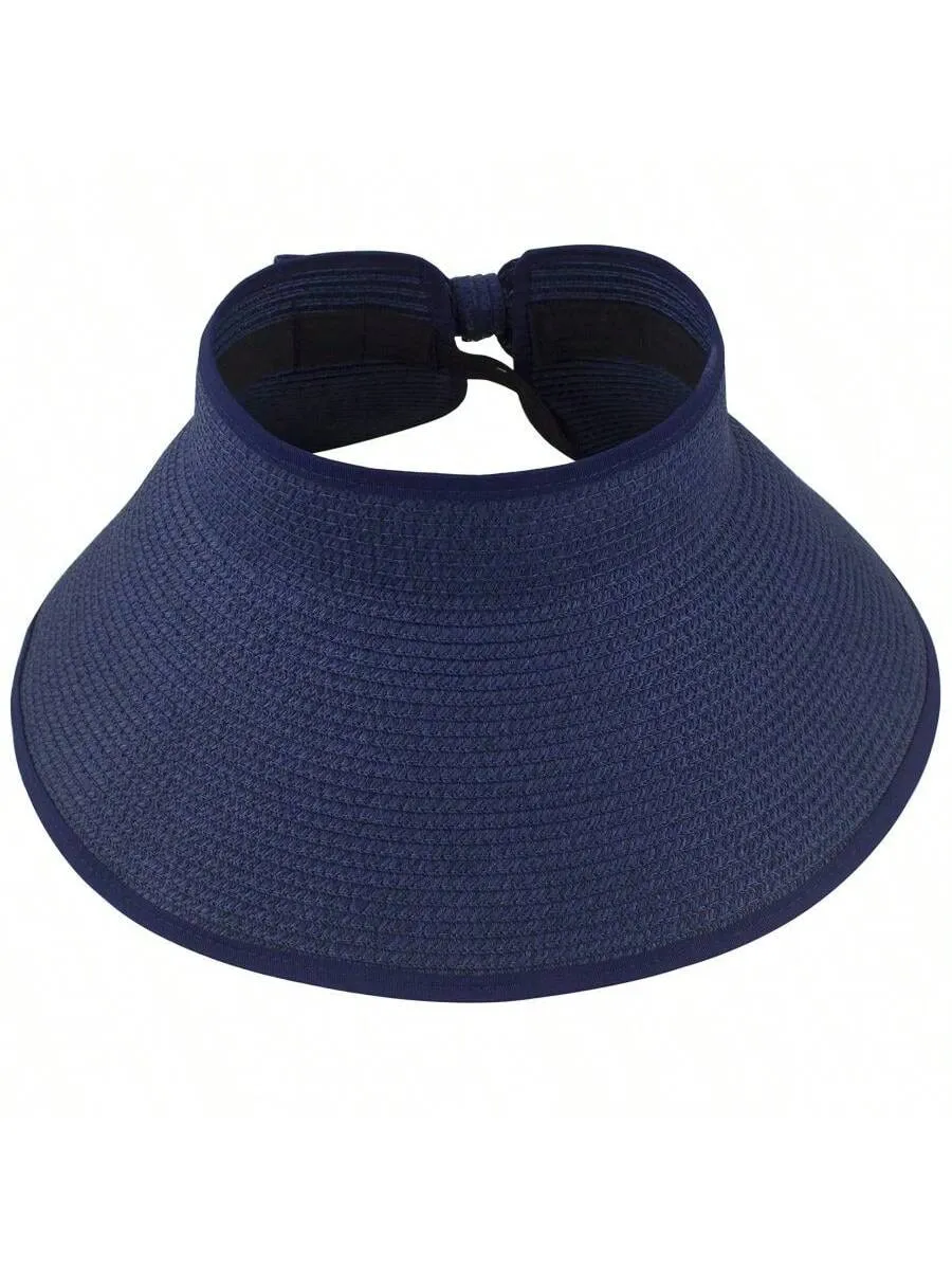 2023 New Women Roll Up Sun Visor Wide Brim Straw Hat Summer Foldable Packable UV Protection Cap For Beach Travel Bonnet Bow