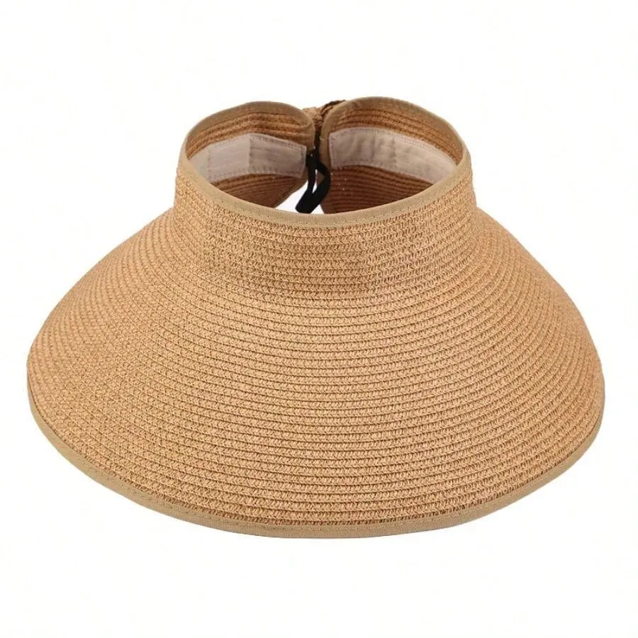 2023 New Women Roll Up Sun Visor Wide Brim Straw Hat Summer Foldable Packable UV Protection Cap For Beach Travel Bonnet Bow