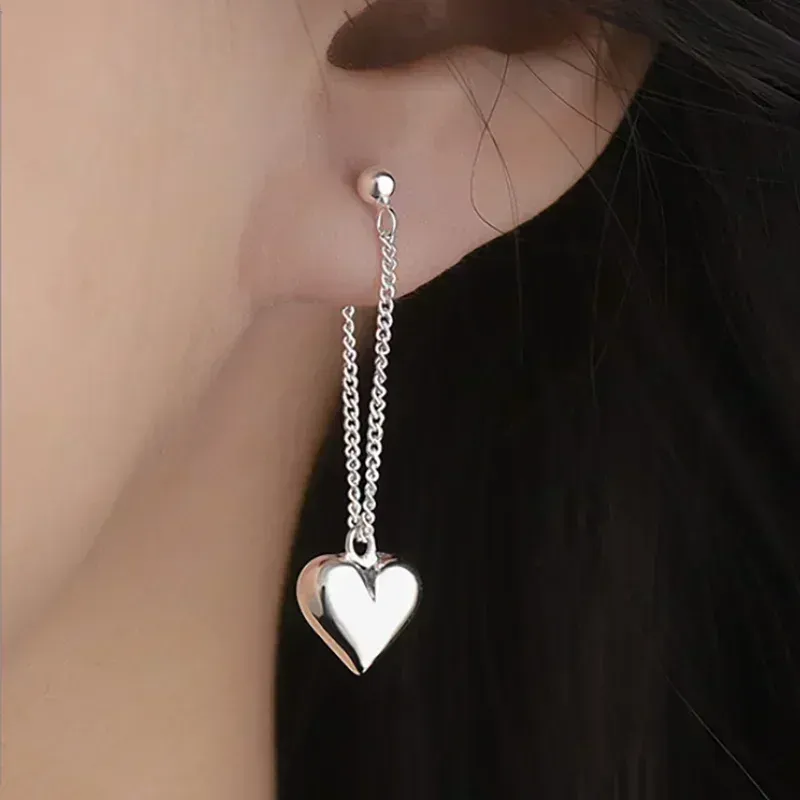 925 Sterling Silver  Earrings For Women Heart Chain Earring Jewelry Prevent Allergy Party Accessories Gift Heart Earrings