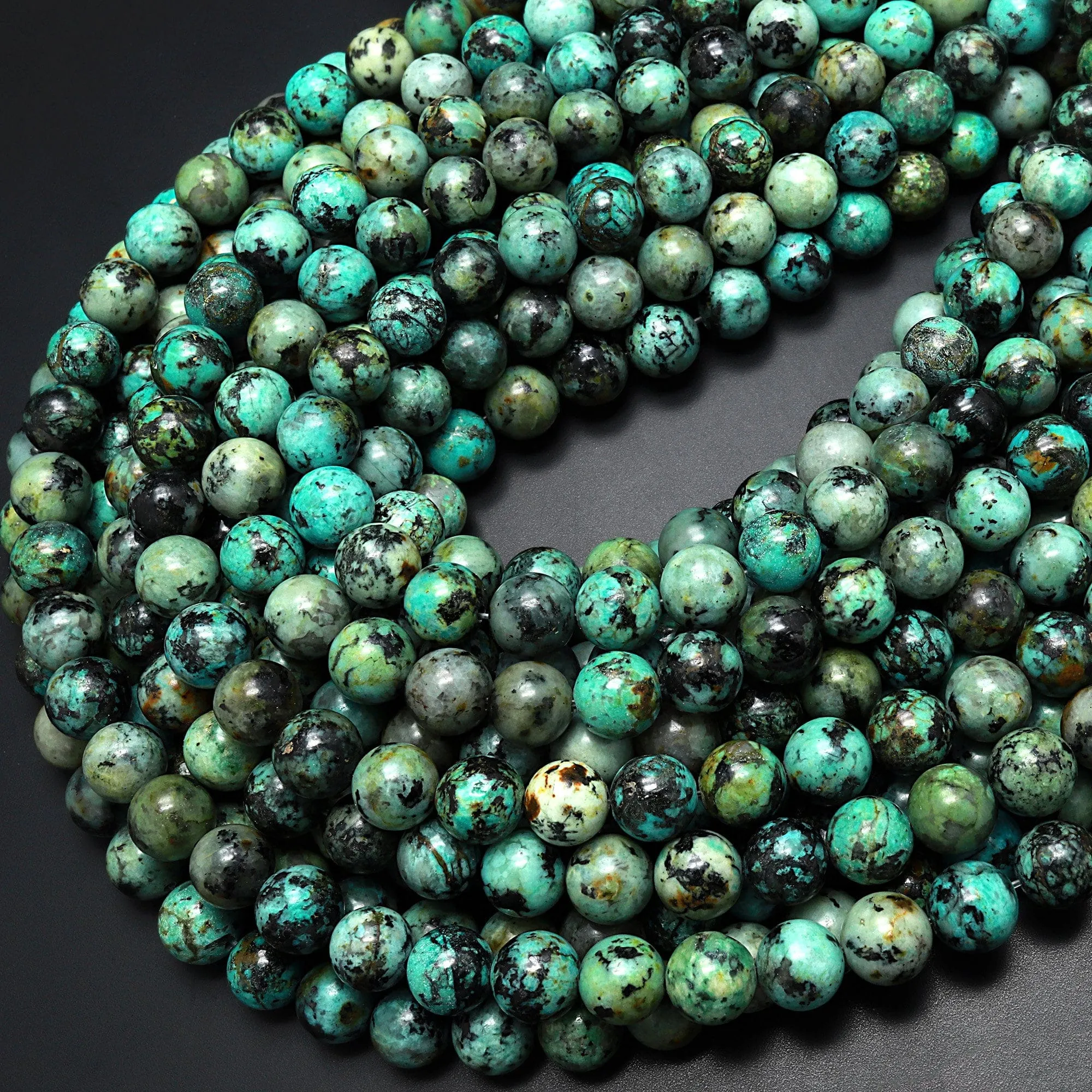 AA Natural African Turquoise 4mm 6mm 8mm 10mm Round Beads High Quality Natural Turquoise Gemstone Lots of Blues Greens 15.5" Strand